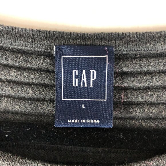 Gap Womens Ribbed Gray Sweater L Merino Wool Blend Tunic Long-Sleeve Pullover - Picture 3 of 4